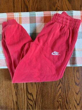 Nike Kids Coral-Red Jogger Sweatpants with White Swoosh